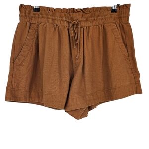 A New Day Shorts Linen Rust Brown High Rise Pull On Stretch Waist Large